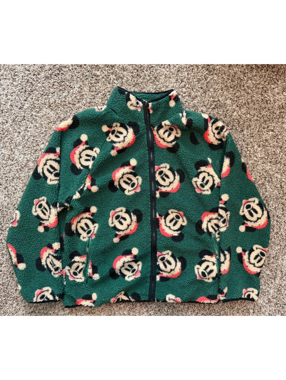 Disney Mickey Mouse Christmas Fleece Zip Up Jacket Green L